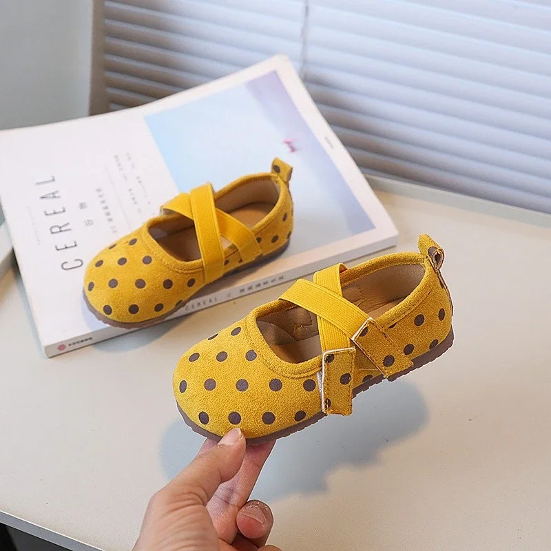 

Spring Autumn Children's Fashion Flat Shoes New Kids Ballet Leather Shoes Princess Polka Dot Printed Girls' Trend Causal Shoes