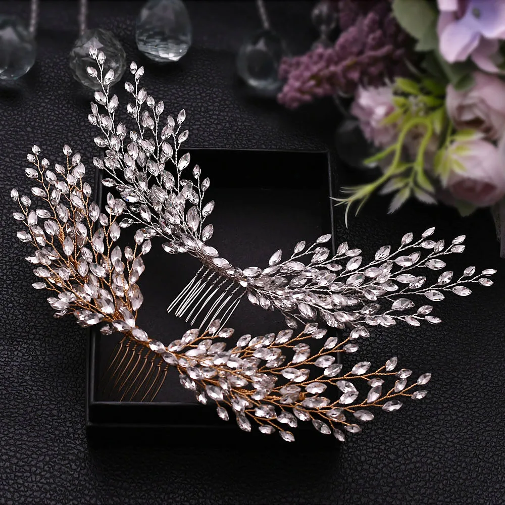 Hair Comb Women Wing Shape Gold Silver Color Sparkle Rhinestones Bridal Headpiece Headdress Girl Ceremony Wedding Jewelry