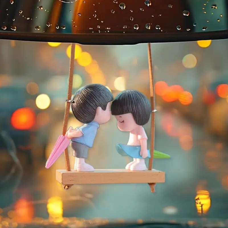 Парный автомобильный кулон с мультяшным рисунком для мальчиков и девочек, удерживающий зонт, украшение для автомобиля заднего вида, декор для заднего вида, милые качающиеся влюбленные для пар