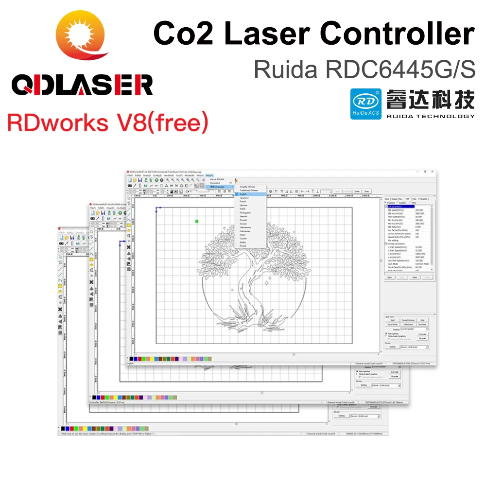 QDLASER Ruida RDC6445 RDC6445G/S Controller for Co2 Laser Engraving Cutting Machine Upgrade RDC6442 RDC6442G Controller