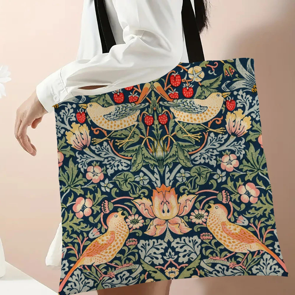 Bird Floral Botanical Green Women\'s Fashion Shoulder Bag Animal Student Tote Bag 2024 New LinenTrendy Lady Commuter Handbag