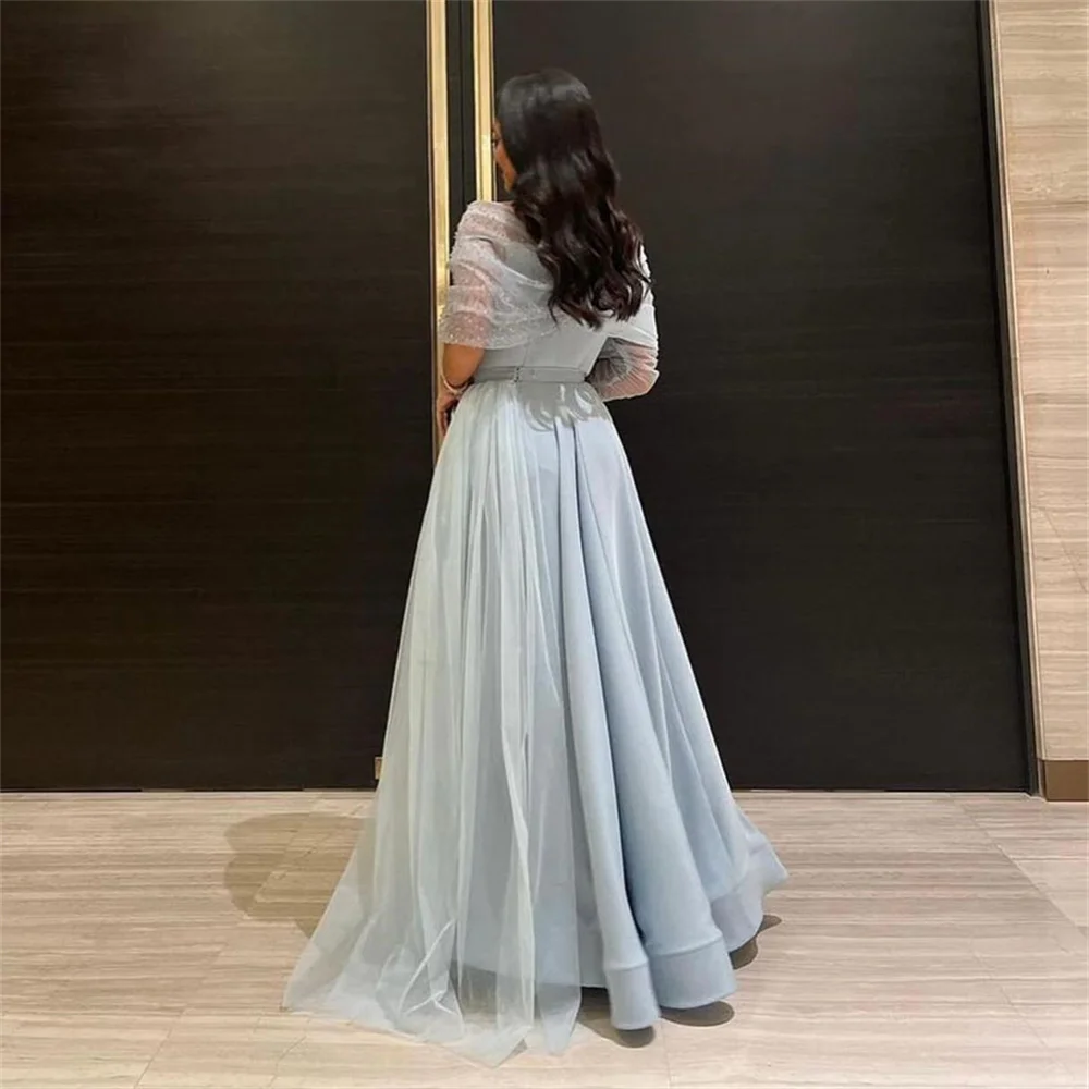 ROYET Strapless Pleat Short Sleeve A Line Evening Dress For Woman Floor Length Sweep Train Simple Formal Prom Gown New 2024