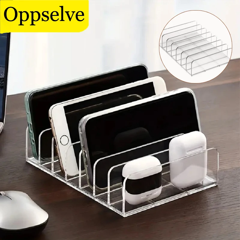 New Transparent Storage Box Holder For iPad iPhone 15 14 ProMax Samsung Huawei Mate 60 Desktop 7 Section Divided Organizer Mount