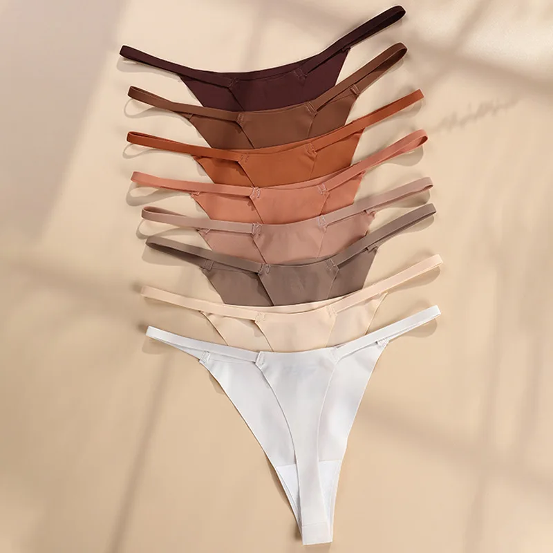 ABS LOLI 5 Pcs Pack Seamless G-String Thongs for Women Ice Silk Panties Cotton Liner T-back Tangas Low Rise Hipster Underwear