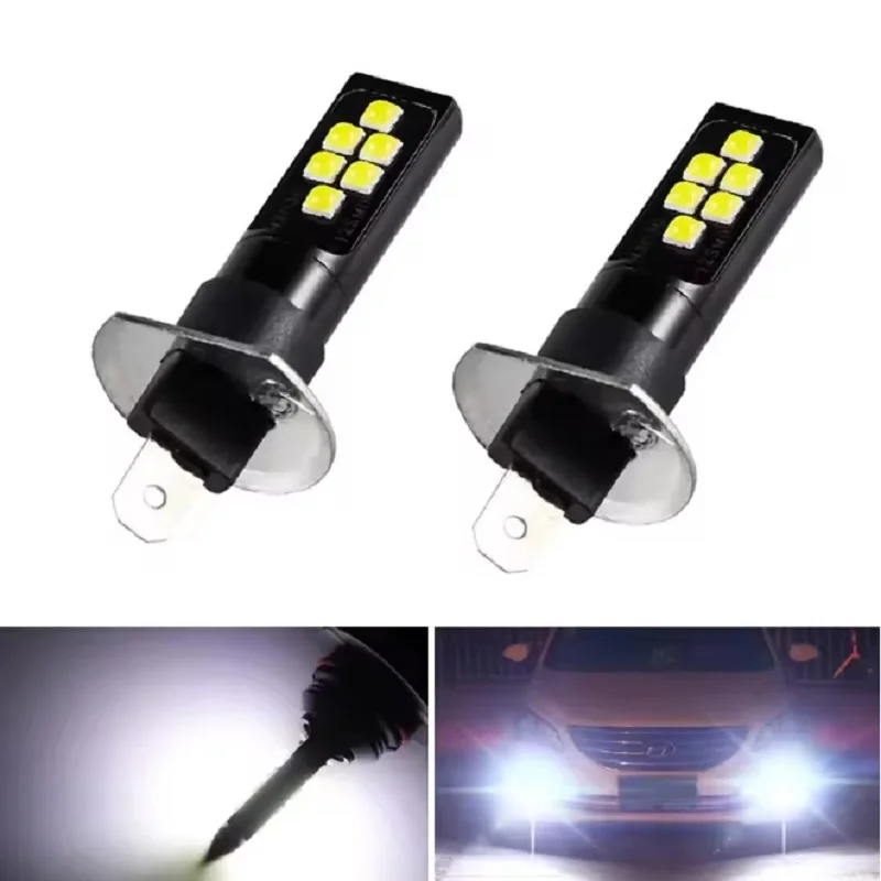 2pcs H1 H3 Fog Lamp Bulbs DEL LED Car Headlight 4800LM Auto Front Driving Running Light 12V 24V 40W 3000K 6000K