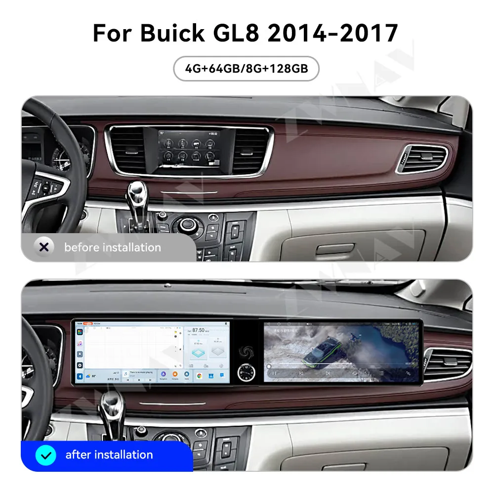 Dual Screen 12.3‘’ Qualcomm Carplay Android14 Car GPS Navigation For Buick GL8 2014-2017 Head Unit Multimedia Player Car Radio