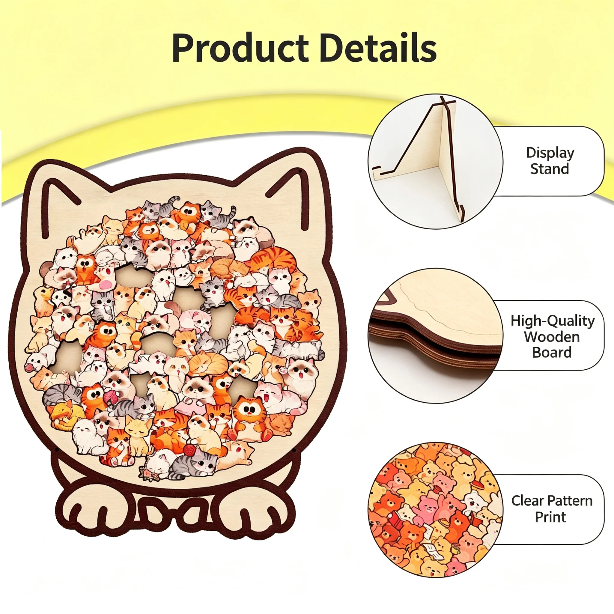 Irregular Animal Wooden Jigsaw Puzzle with Frame, Challenging Solid Wood Brain Teaser, Cute Shape Decoration Gift