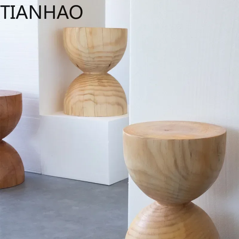 Nordic Living Room Ottoman - Natural Log Design, Multifunctional Side Table, Modern Simple for Apartments