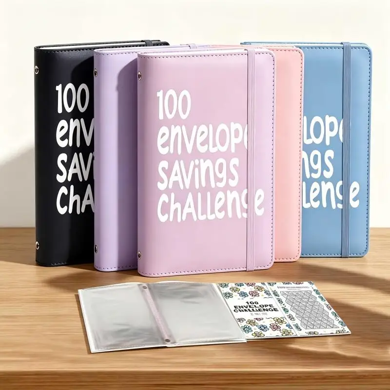 PU Leather Cash Envelope Savings Challenge Binder 100 Days Budget Notebook With Elastic Band Money Saving Book