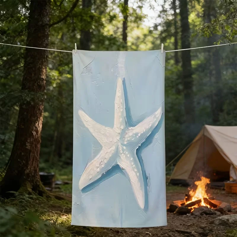 Pastel Blue Starfish Beach Towel Impressionist Ocean Art Print Quick Dry Sandproof Absorbent Towel for Beach Travel Vacation