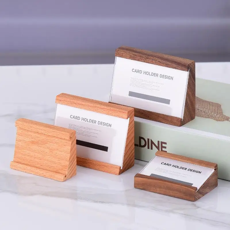 70x40mm Wood Price Label Tags Table Number Name Card Menu Holder Acrylic Sign Display Stand