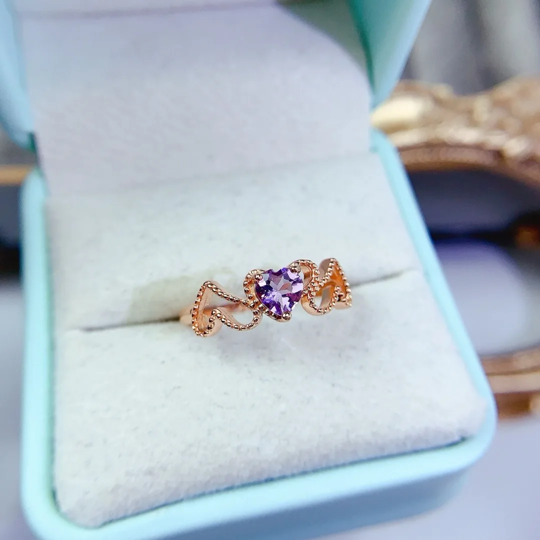 

Изысканное дизайнерское кольцо из стерлингового серебра 925 пробы с натуральным аметистом для женщин, роскошные ювелирные изделия, идеально подходящие для модного подарка