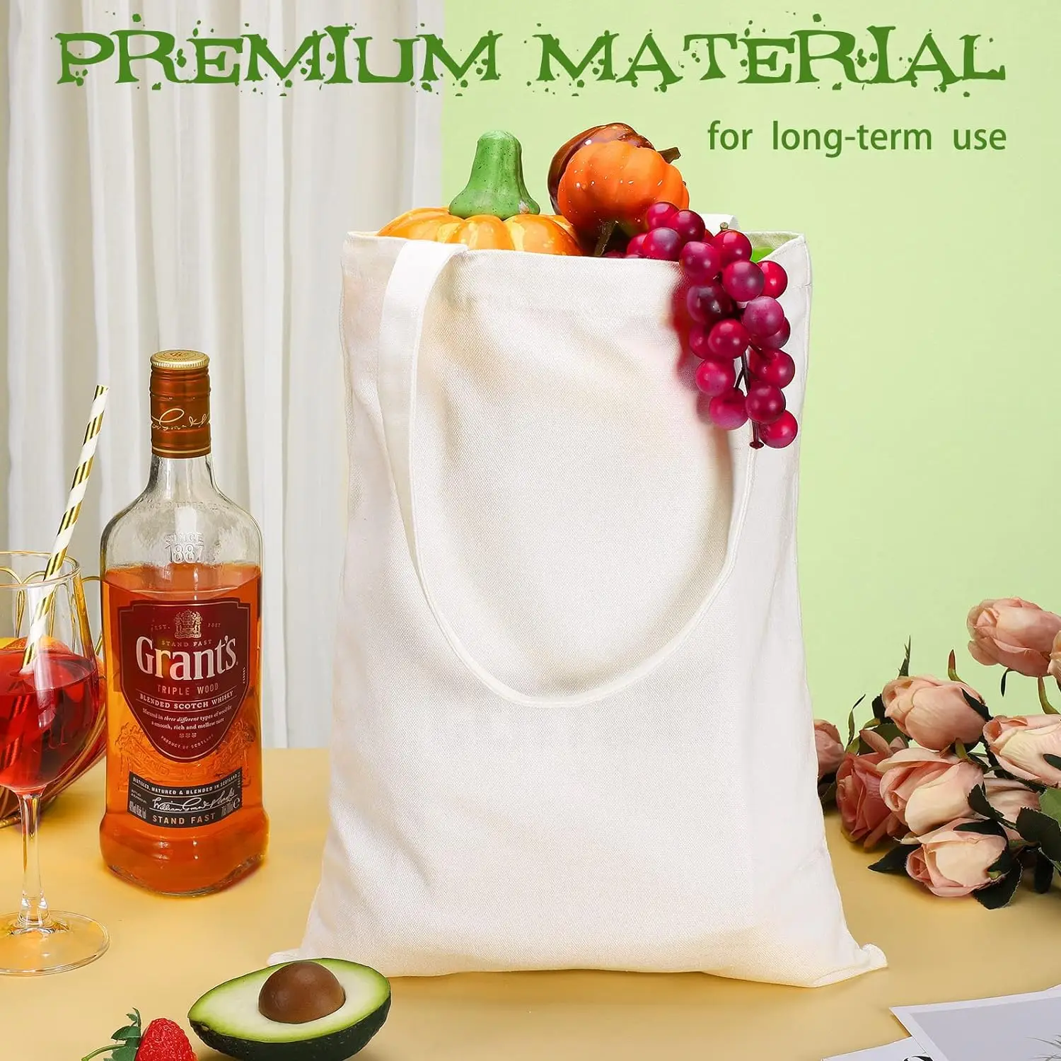 6-Pack Canvas Tote Bags, Sustainable, Reusable Grocery Bags Perfect for DIY Gift Ideas and Heat Transfer Designs