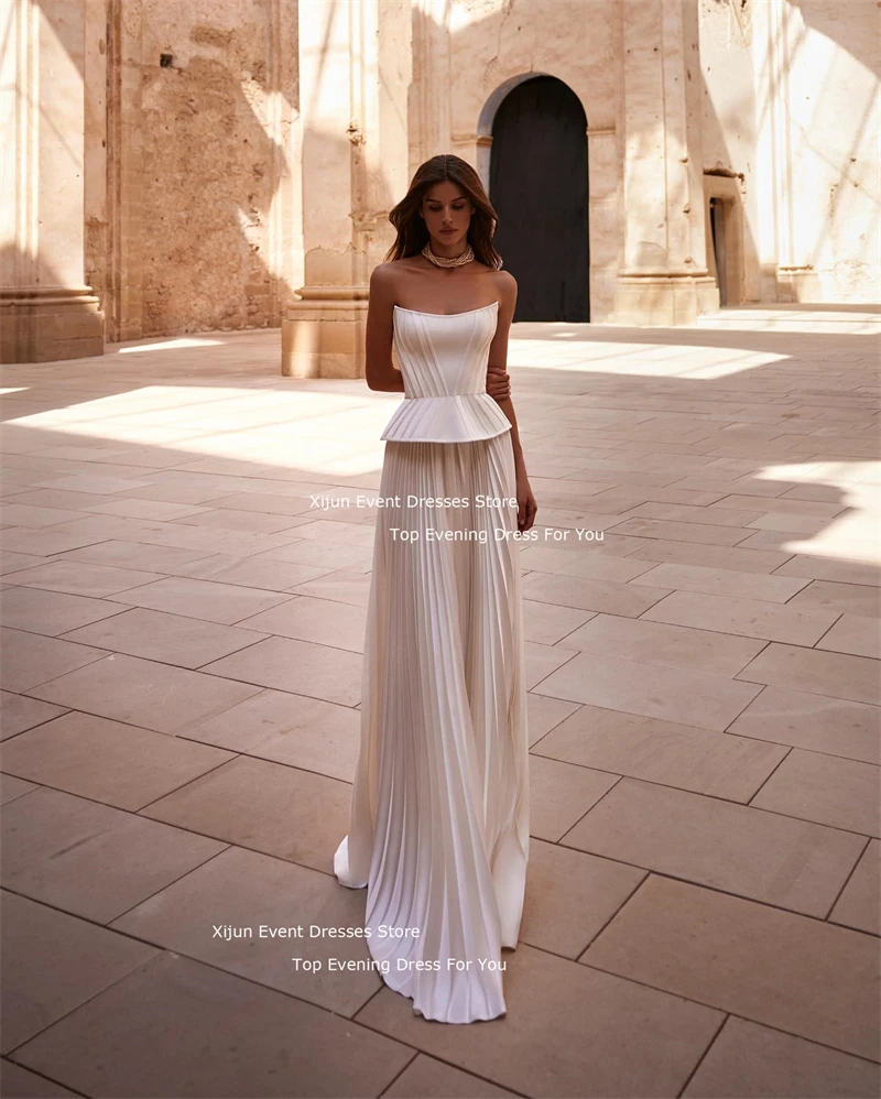 Xijun Elegant Ivory Wedding Dresses Sleeveless Boning Pleat Bridal Gowns A-Line Floor Length Formal Wedding Party Gowns Women