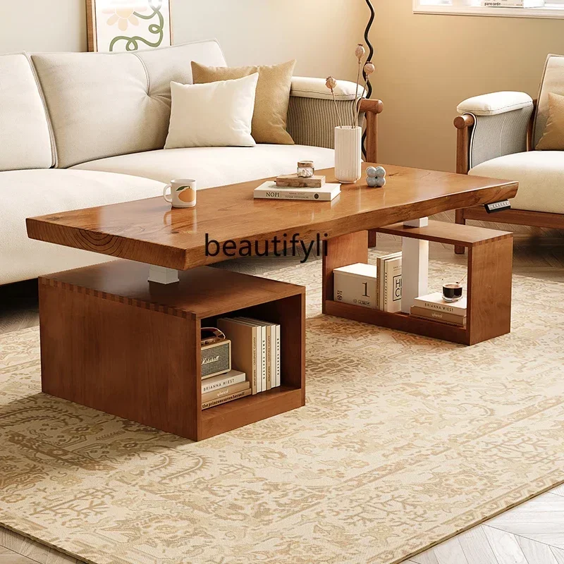 DD25Solid wood lifting coffee table dining table dual-purpose two-in-one with drawers electric  movable small apartment tea tabl