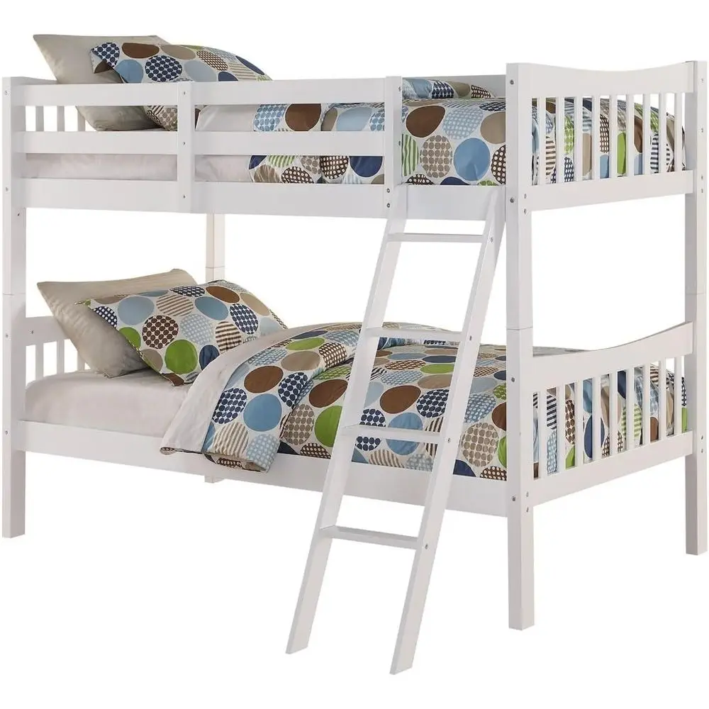 

Twin Over Twin White Bunk Bed - Modern Space-Saving Design