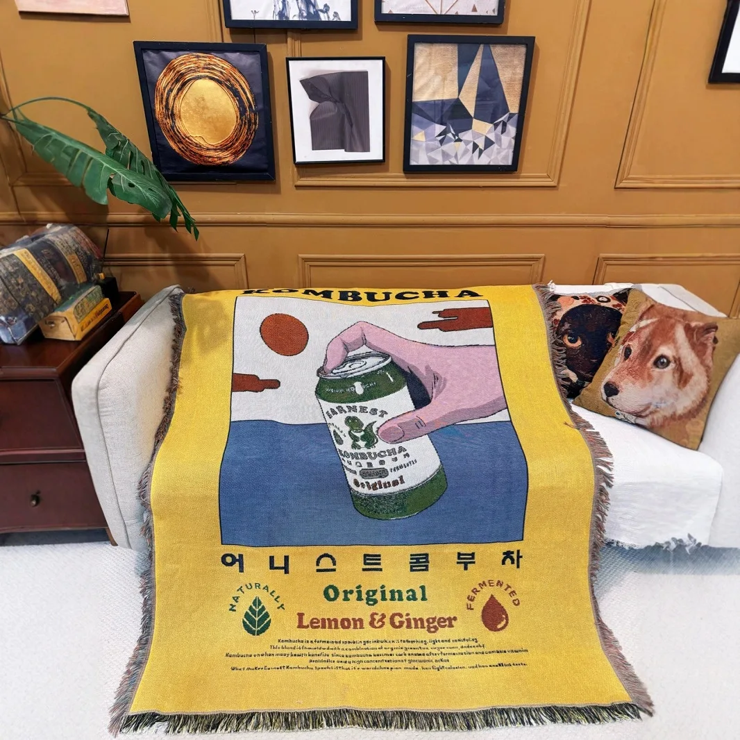 

Vintage Kombucha Throw Blanket with Tassels Woven Tapestry Blankets Sofa Throw for Couch Bed Boho Knitted Blanket for Home Decor