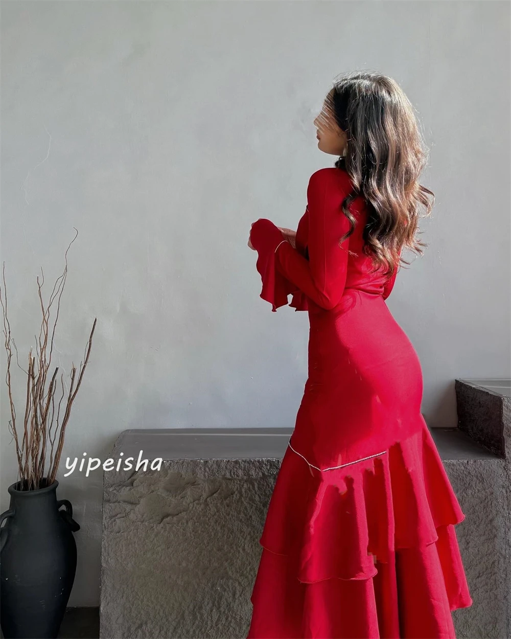 Customized Jersey Draped Ruffles Pleat Clubbing Mermaid V-Neck Bespoke Occasion Gown Midi Dresses