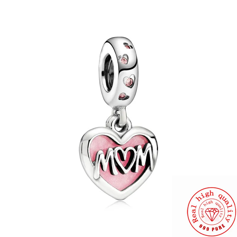 925 Prata Bead Fit pandora charme pulseira, pingente de coração, amor para sempre, mãe, esposa, batom, salto alto, jóias presente, dia das mães, novo