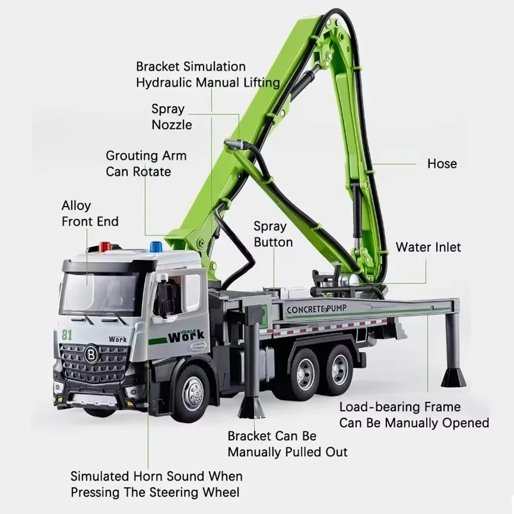 1/24 확장 버전 트레일러 헤드 머드 펌프 합금 자동차 모델 장난감 시뮬레이션 바디 도어 오픈 사운드 라이트 차량 모델 장식품