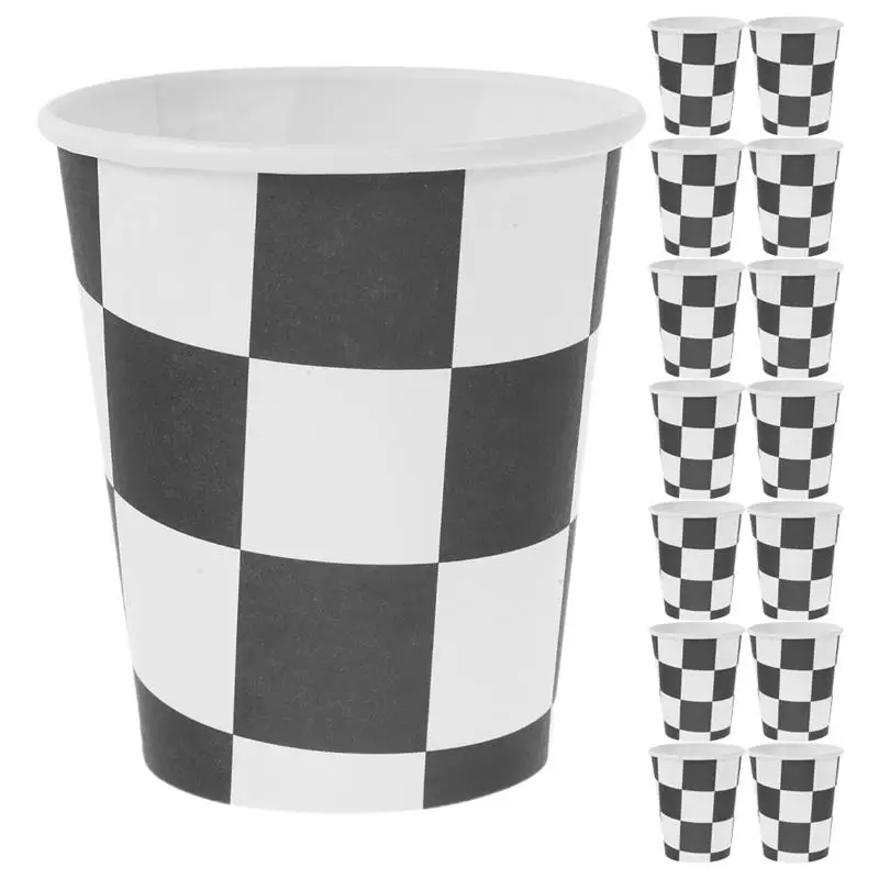 30pcs Racing Party Checkered Cups Paper Cups Water Banquet Cups Party Tableware Checkerboard Paper Cup Party Wedding Birthday