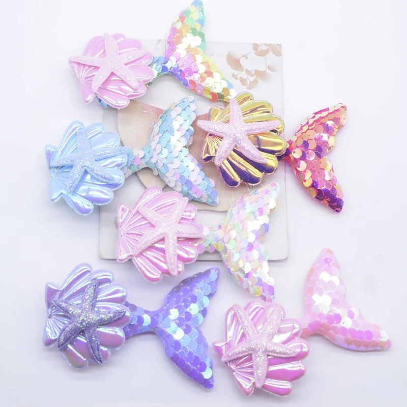 Wholesale 48Pcs Kawaii Mermaid Tail Shell Starfish Appliques for DIY Headwear Hair Band Clips Decor Clothes Hat Sewing Patches