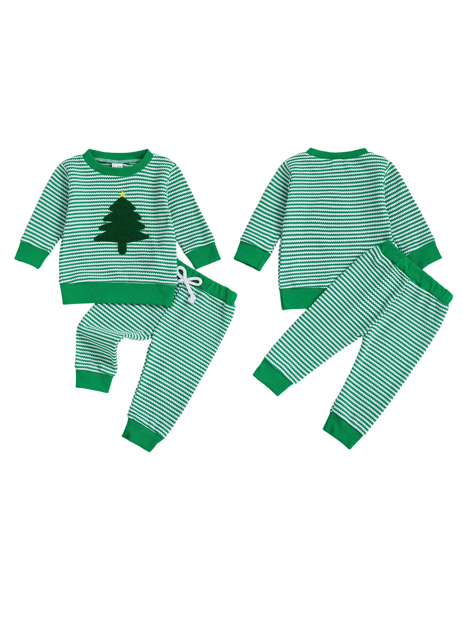 

Boys Christmas 2Pcs Outfits Long Sleeve Crew Neck Santa Claus Print Tops Striped Pants Sets for Holiday Party Wear
