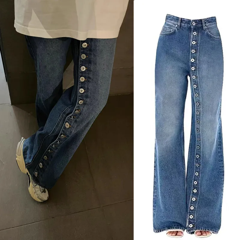 

Women's Blue Gothic Baggy Cargo Jeans Harajuku Y2k 90s Aesthetic Washed Denim Trousers Emo 2000s Jean Pants Vintage Clothes