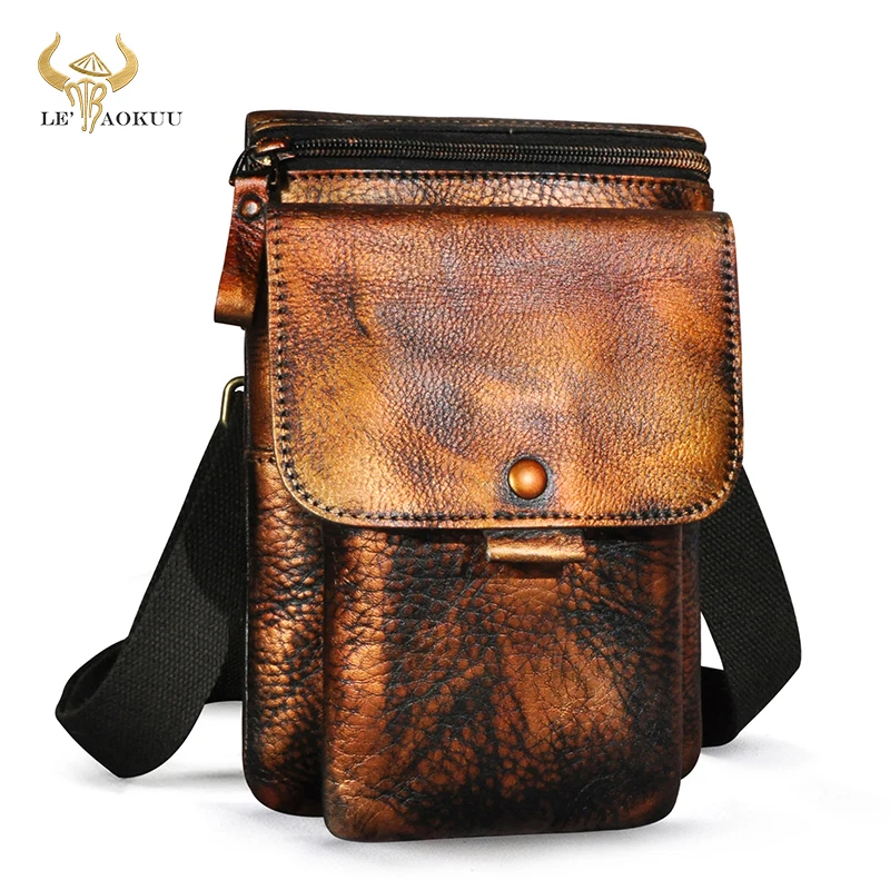 

Oil Wax Leather Male Travel Design Shoulder Messenger Cross-body bag Multi-function Fashion Fanny Belt Waist bag For Men 8302