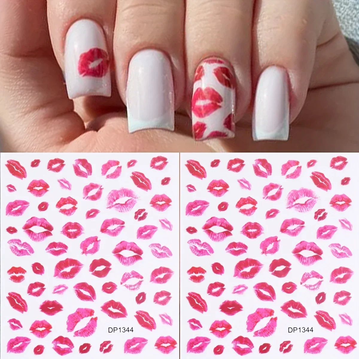 1pcs Kiss Print Nail Art Stickers, Matte Finish Self-Adhesive Decals for Valentine's Day & Daily DIY Manicure