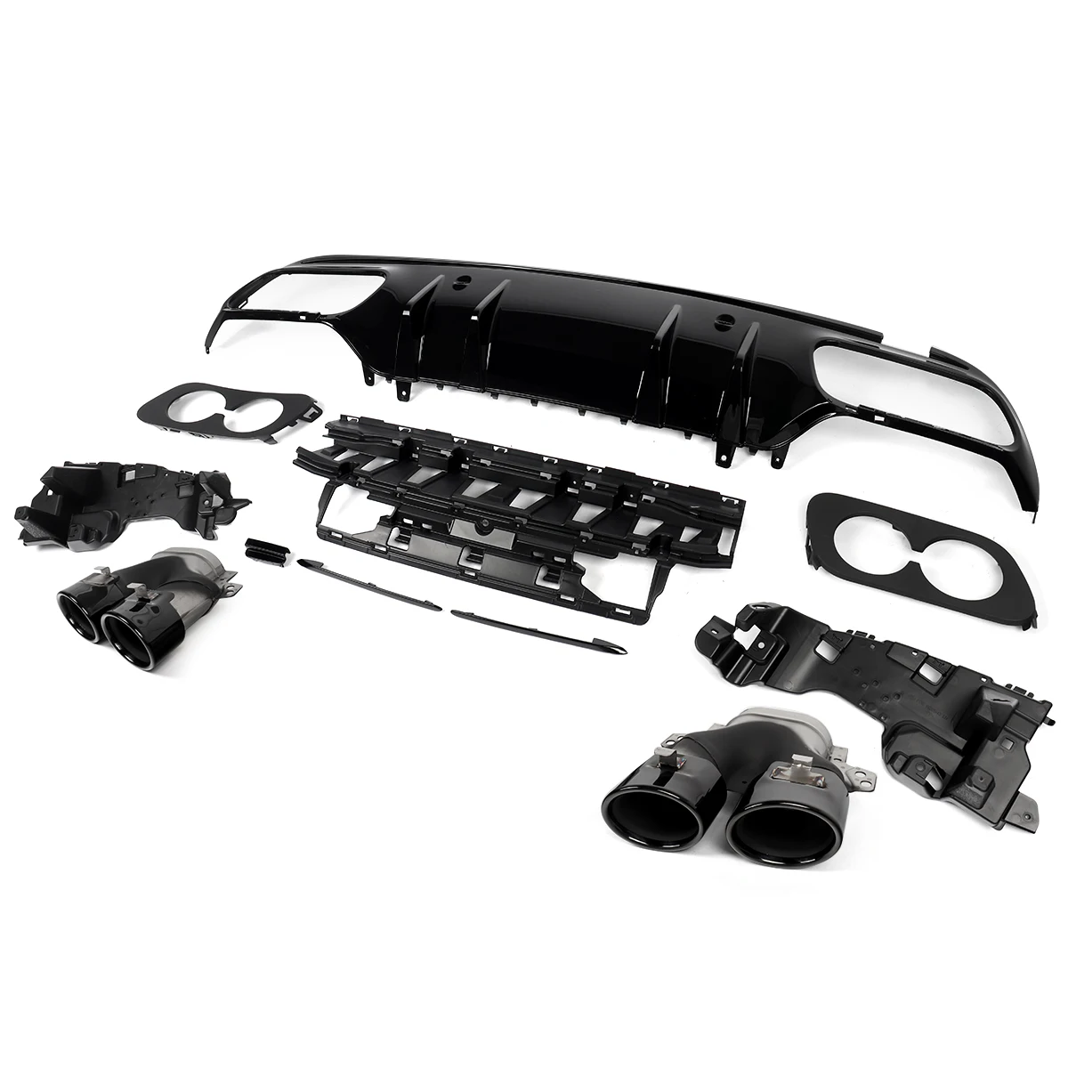 For Mercedes W205 C300 14-18 C43 AMG Style Rear Diffuser Lip Gloss Black Exhaust