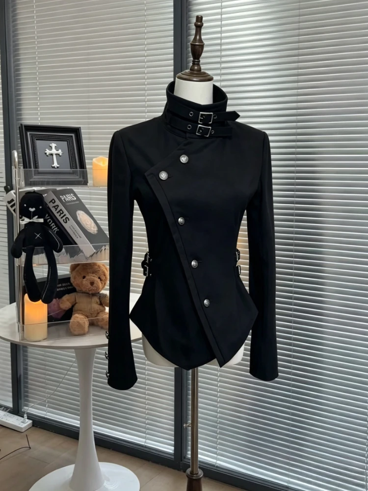 American Vintage Subculture Punk Jacket Long Sleeve Black Coat Slim Gothic Streetwear Casual Outerwear Daily Outfits 2026