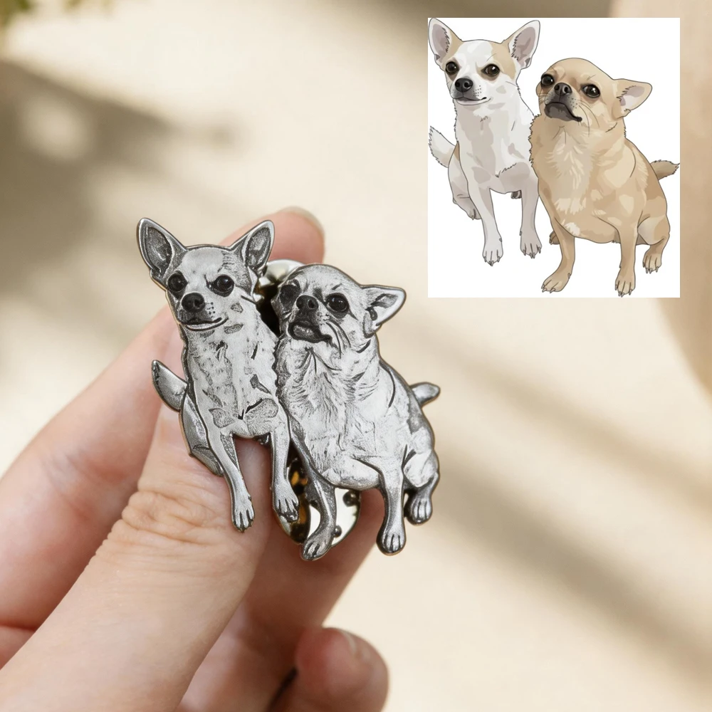 Custom Engrave Pet Photo Pins Personalized Picture/Logo Stainless Steel Brooch 2D Flat Jewelry Gift For Men Suit Supplies