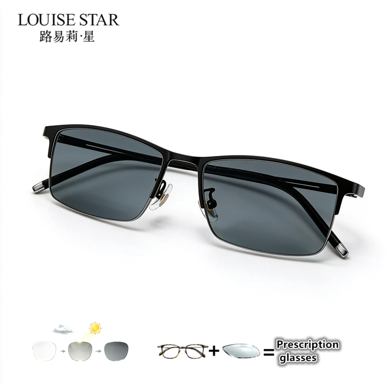Fashionable Business Glasses Frame Ultra Light Photochromic Reading Glasses Half Frame Black Customizable Non Spherical Surface
