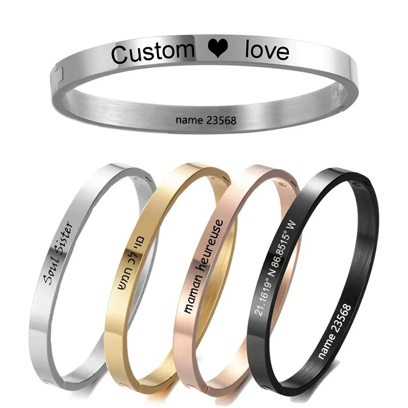 

Personalized Bracelet for Women Female Width 4/6mm Custom Engraved Name Bracelets Bangle Stainless Steel Jewelry