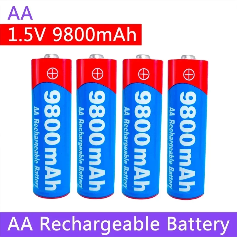 100% 충전식 AA 배터리, LED 조명 장난감 카메라 마이크 배터리, 1.5V, 9800mAh, 1.5V, 신제품