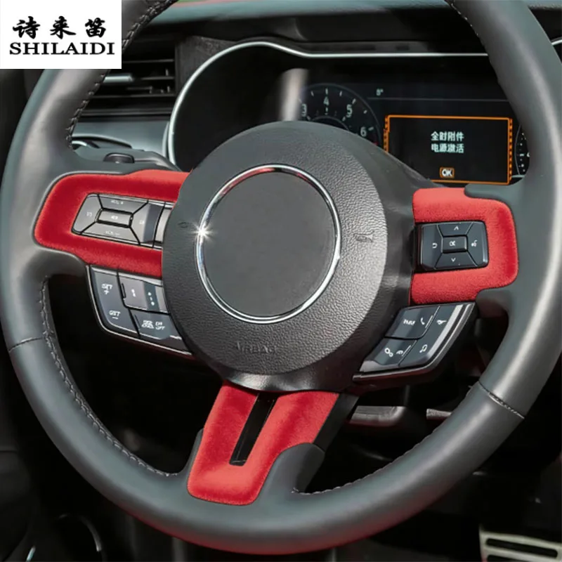 Suede leather Car Wrapping ABS For Ford Mustang 2015-2023 steering wheel frame Sticker Trim Center Console Armrest Box Cover