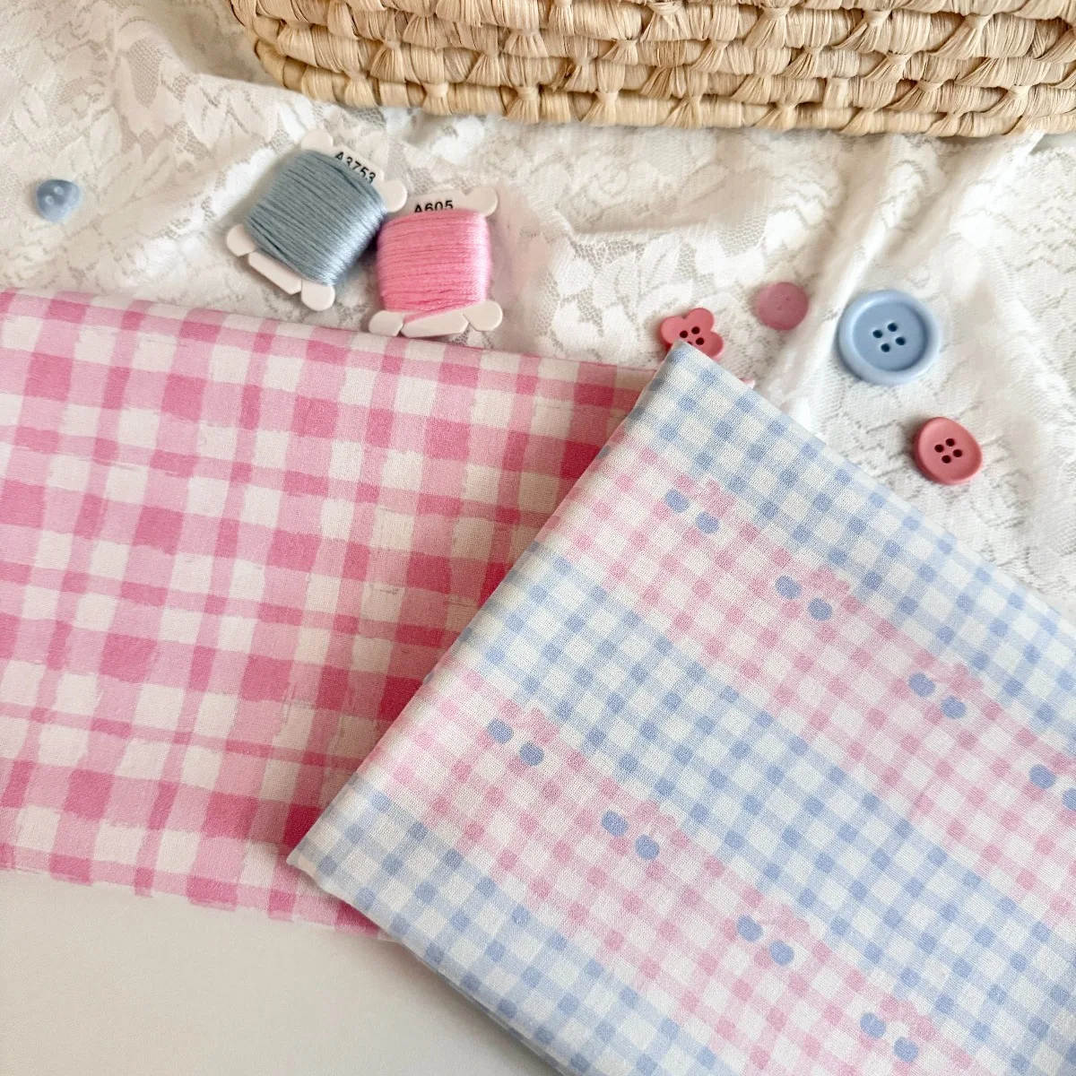 140x50cm Cute Pink Blue 40s Pure Cotton Plaid Printed Fabric Cotton Clothing Fabric For Home Garment Doll Clothes Hair Circle