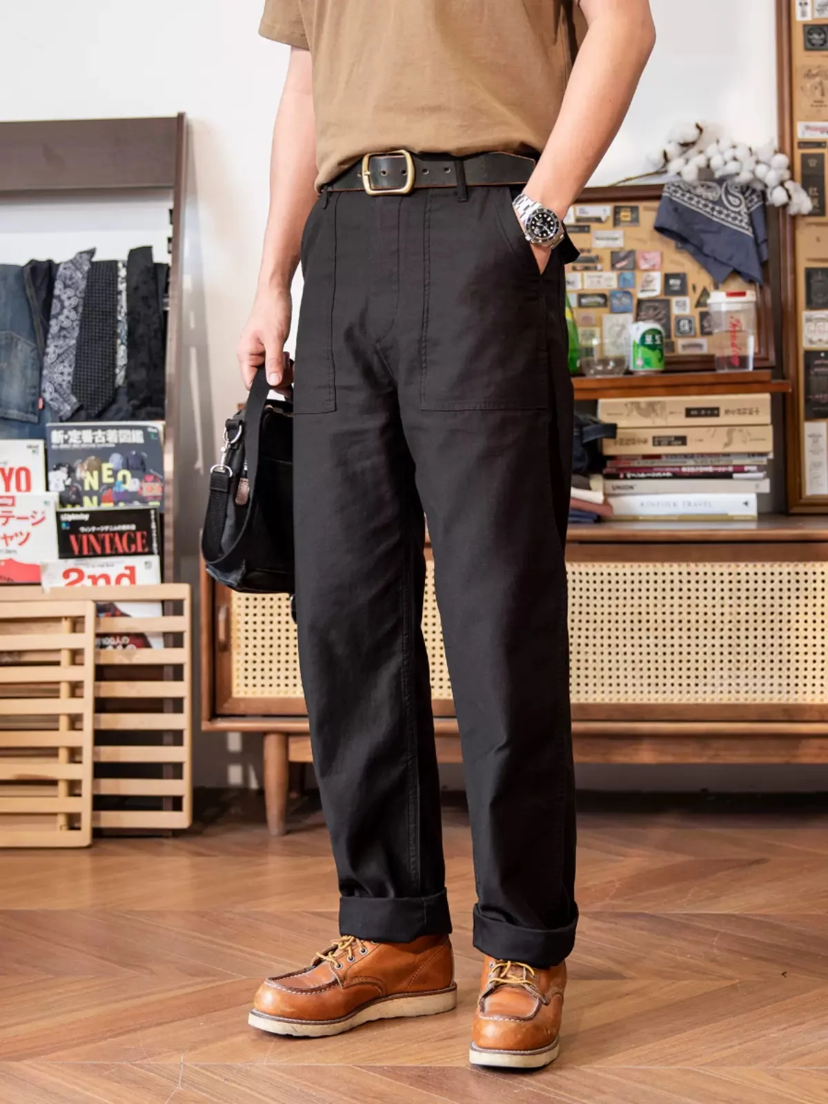 Men's Olive Green Straight Leg Casual Trousers