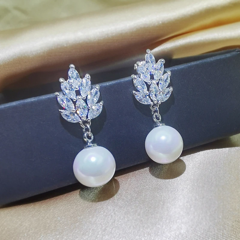 Elegant Cubic Zirconia Mabe Pearl Drop Clip on Earrings Without Piercing Ear Clips for Women Wedding Jewelry