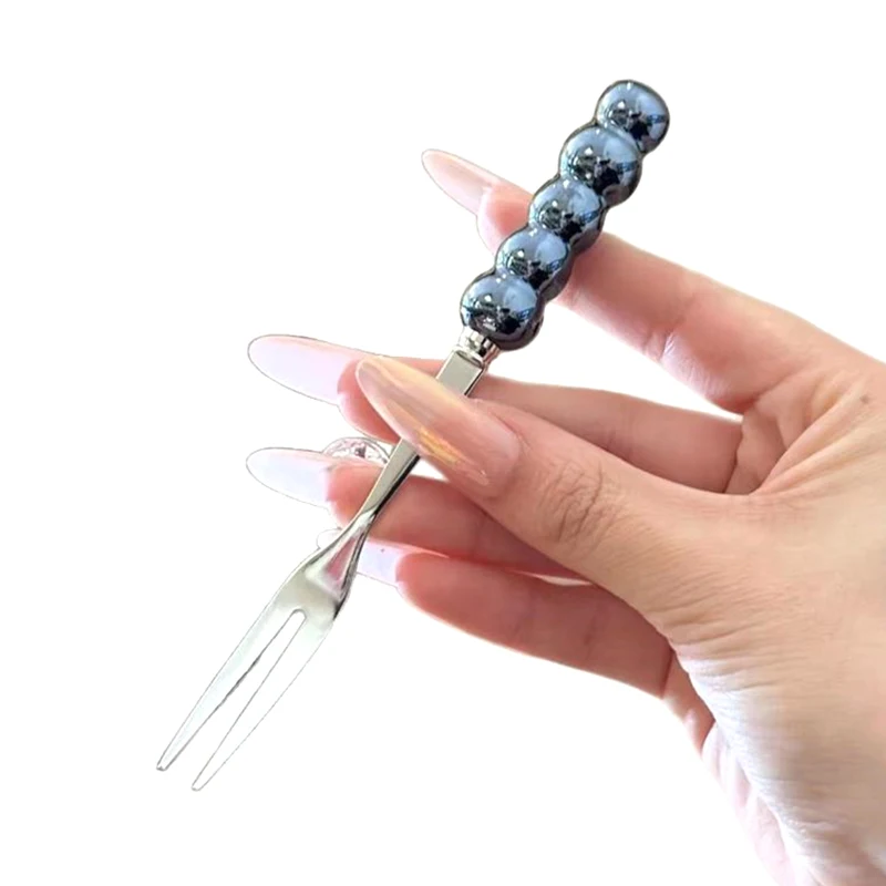 الفولاذ المقاوم للصدأ عشاء شوكة مقبض طويل الجدول الشوك مجموعة أدوات المائدة الكورية أربعة Tine سلطة الحلوى شوك الفاكهة المطبخ #5