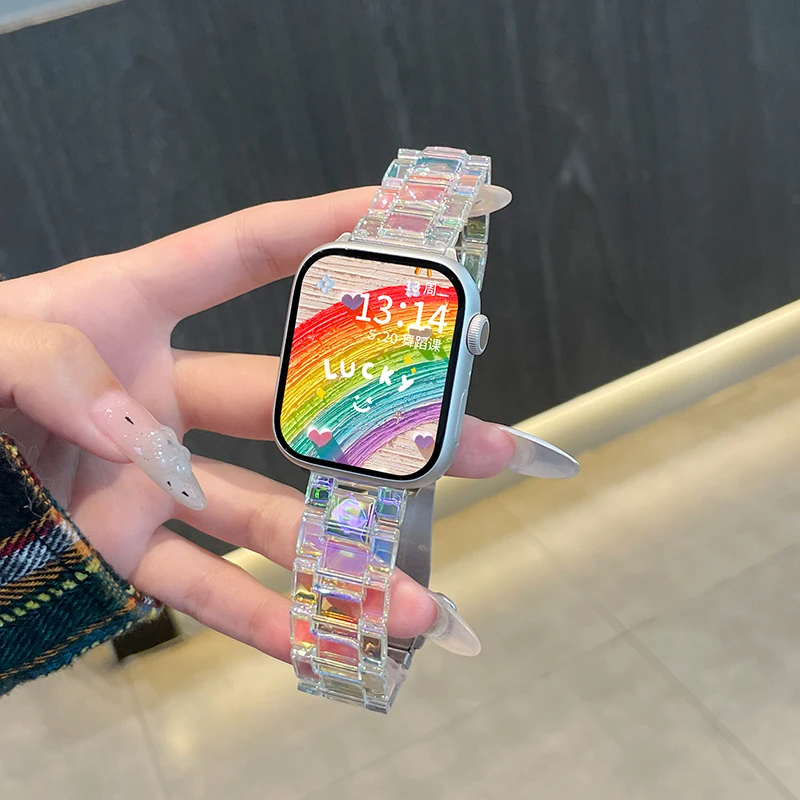 Transparent Laser Strap for Apple Watch Band 44mm 40 45 41 38 42 46mm Bracelet iWatch Series 10 9 8 7 6 5 4 se Ultra 2 49mm