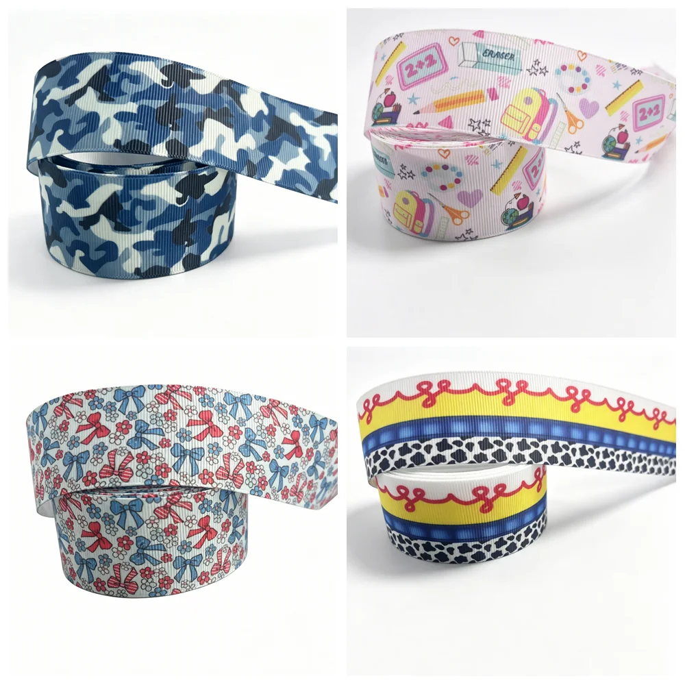 

50yards Camo Grosgrain Ribbon Heat Transfer Printing Back to School Satin Ribbons fo Hairbow Headwear Decoration DIY Wholesale