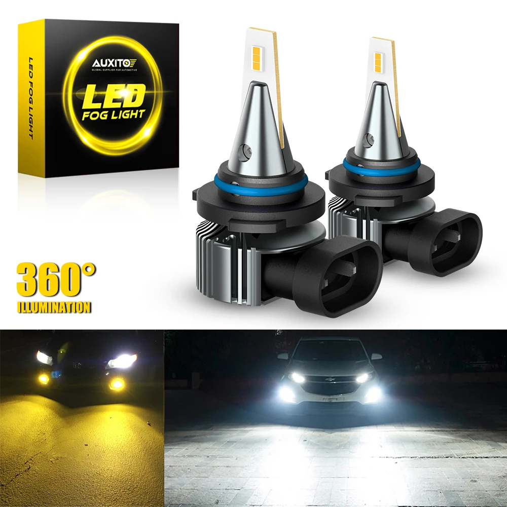 AUXITO 2 Bombillas LED 9006 para Faros Antiniebla, 3000K Amarillo Canbus, 9006 HB4 LED DRL para Coche, Lámpara Antiniebla sin Errores, 6500K Blanco, 12V, Lámpara para Auto