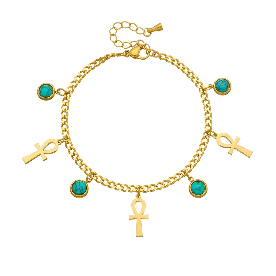 

Mystic Egypt Ankh Cross Charm Bracelet Female Gold Color Stainless Steel Cuban Chain Link Bracelets for Woman Egyptian Jewelry