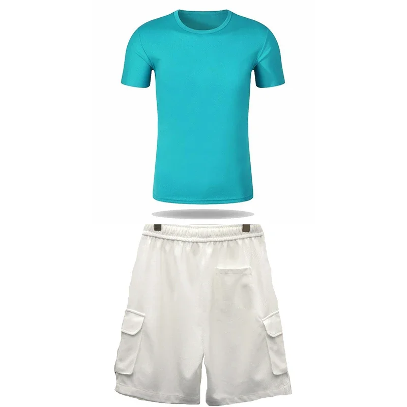 

Men breathable mesh sportswear summer outdoor sports basketball training suit loose running T-shirt short sleeved shorts set