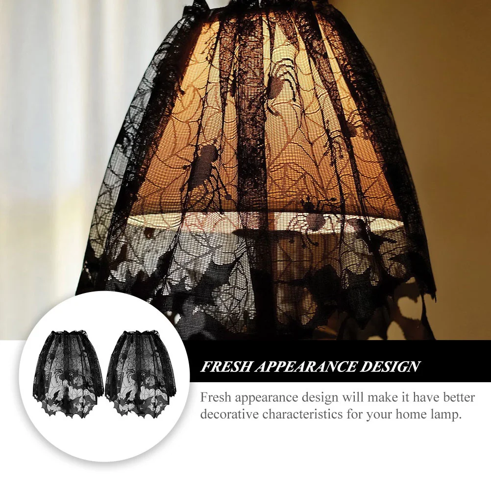 

2pcs Black Lace Lampshade Halloween Bat Cover Decorative Table Lamp Cover Dust-Proof Bedside Lamp Shade Halloween Party Favors