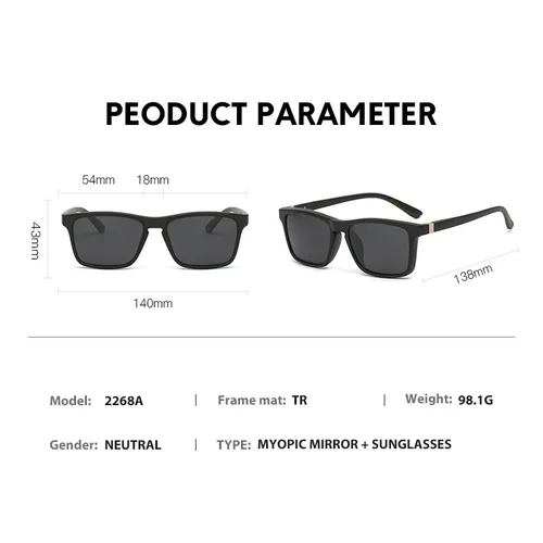 Imagen 2 del producto VCKA 6 en 1 gafas de sol para miopía cuadradas polarizadas para hombres y mujeres gafas con Clip magnético montura de gafas graduadas ópticas-0,5 ~ -10
