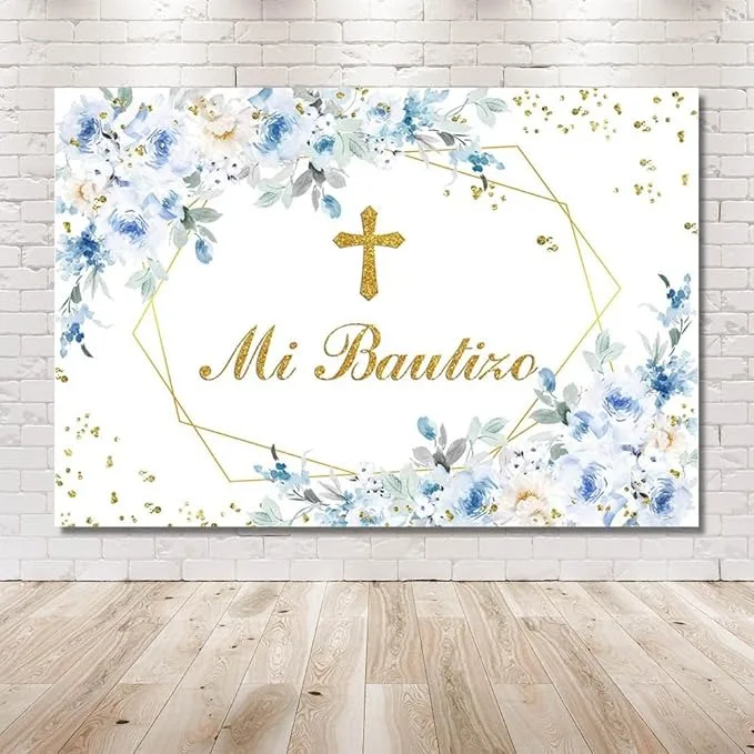 AIBIIN My Bautizo Backdrop Decorations Baptism First Communion Floral Confirmation Photography Background Decoration