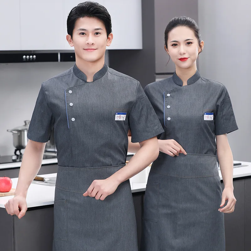 เชฟโรงแรม Overalls แขนสั้น Western ร้านอาหารห้องครัว Chef Chef Chef เสื้อผ้าหน้าร้อนห้องครัวเสื้อผ้า